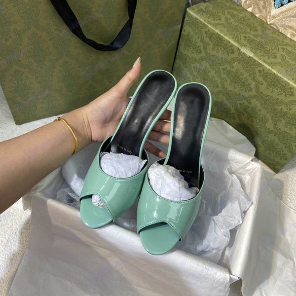 High Heels 8cm Designers Dress Shoes New Slides Slippers Summer New Colorful Candy Luxury Brand Leather Flip Flops Sandals EUR 43