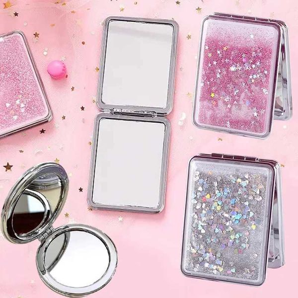Sparkling Quicksand makeup mirror portable magnifying hand square makeup upright dressing table foldable pocket mirror cute compact girl W24