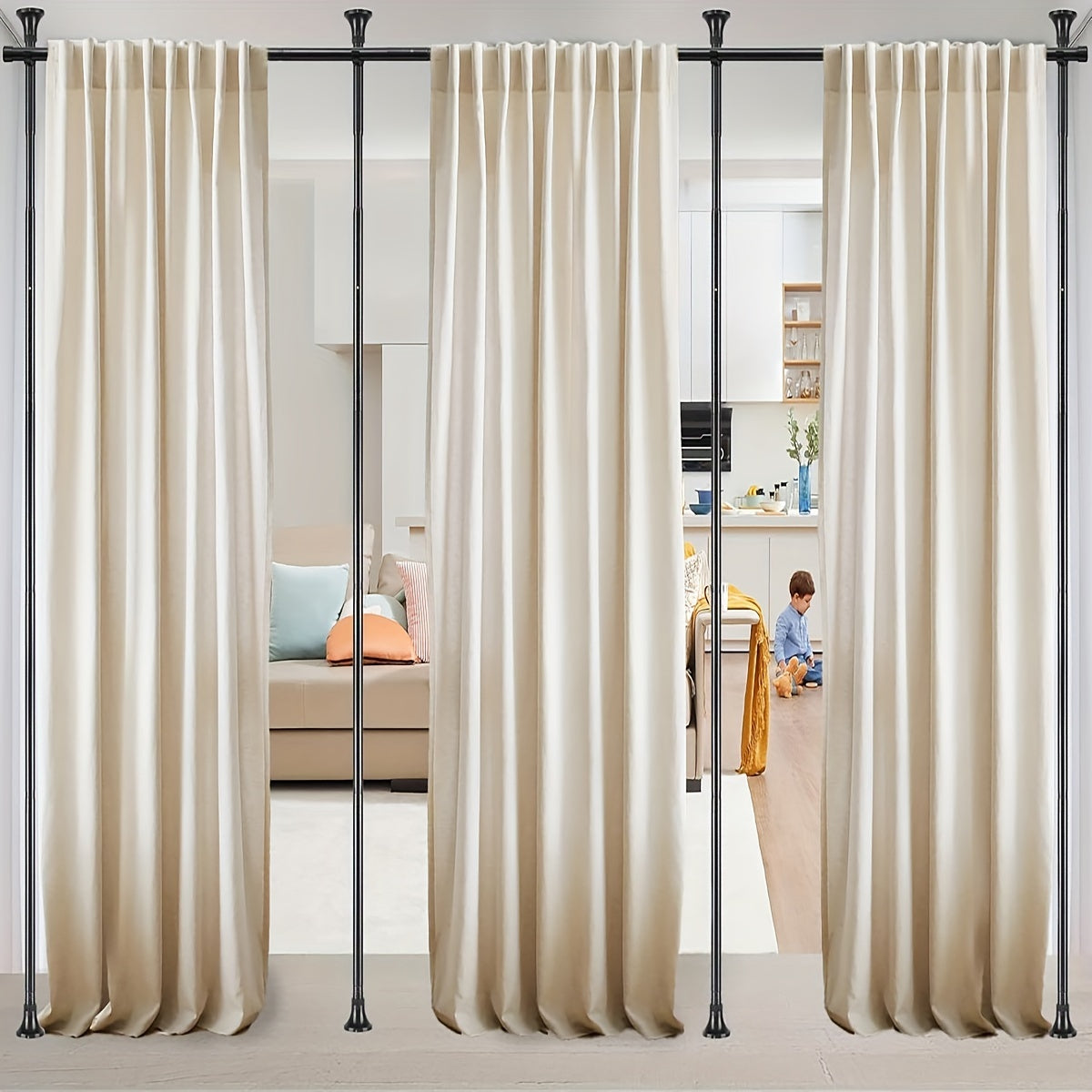 TEMU Yeyebest Room Divider For Wide Space Partitions, Curtain Rods No Drilling For Room Separation, 28-171inch (w) 4-10ft (h) Adjustable Heavy Duty