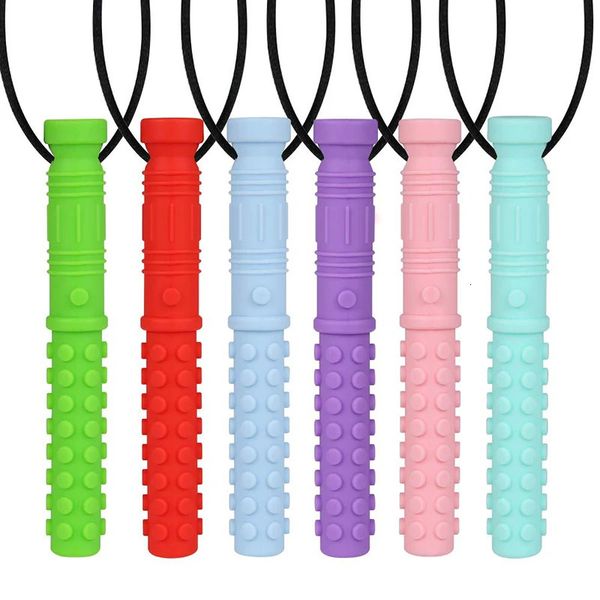 6PCS Silicone Texture Chew Necklace Baby Teether Autism Sensory Chew Pendant Oral Motor Tools for Special Needs ADHD 250103