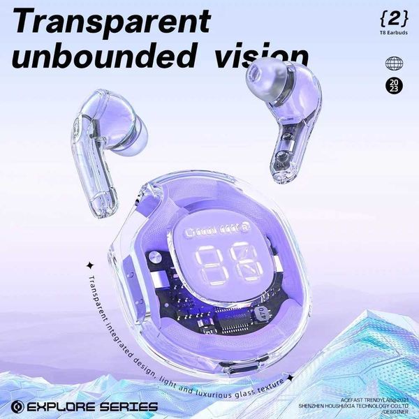 Telefones celulares fones de ouvido sem fio fones de ouvido bluetooth vistragem digital transparente TWS Mecha Style para Acefast T8 Sports