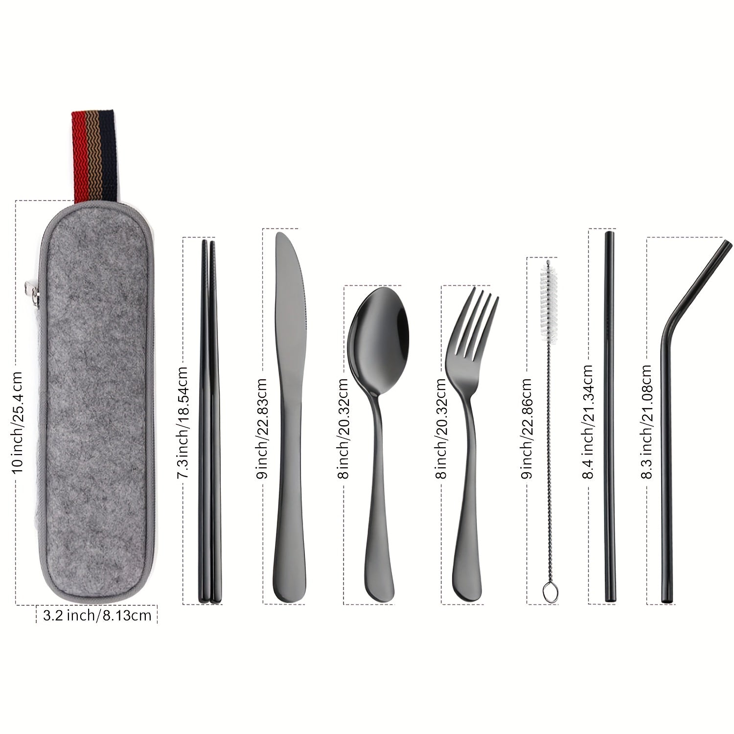 TEMU 8pcs Travel Utensils With Case, Reusable Utensils, Portable Travel Camping Cutlery Set With Spoon, Fork, Chopsticks & Straw, Father's Day