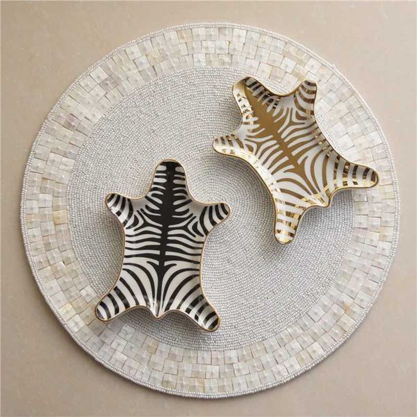 Decorative Plates Ceramic Jewelry Plate Nordic Creative Tiger Skin Pattern Decorative Dish Ring Storage Plate Snack Dish CL250121
