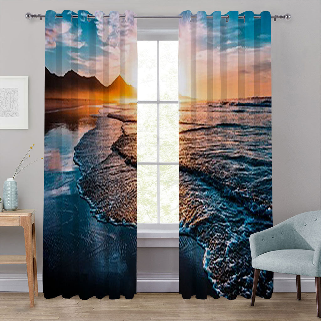 YL-37066 High-precision Customized 3D Curtain Printing Finished Landscape Wave Curtain Blackout Curtain