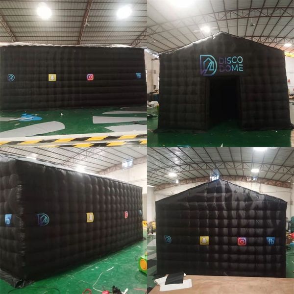 8mLx5mWx4.5mH Black party tent inflatable disco square tents Sloping air house balloon with sticker door cover