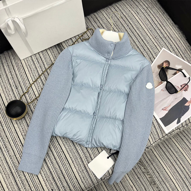Womens Down coat designer Parkas Down jacket Zipper Belt Fashion Spliced wool knitted sleeve stand collar