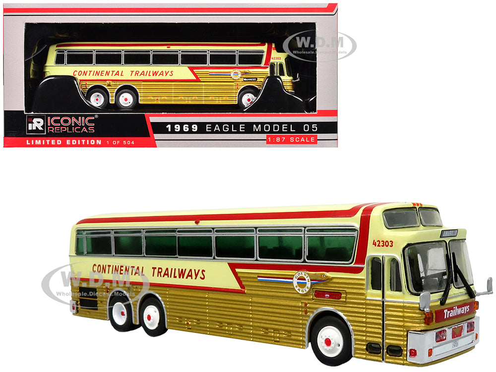 1969 Eagle Model 05 Coach Bus "Golden Eagle - Continental Trailways" Gold Metallic and Cream with Red Stripes Limited Edition to 504 pieces Worldwide