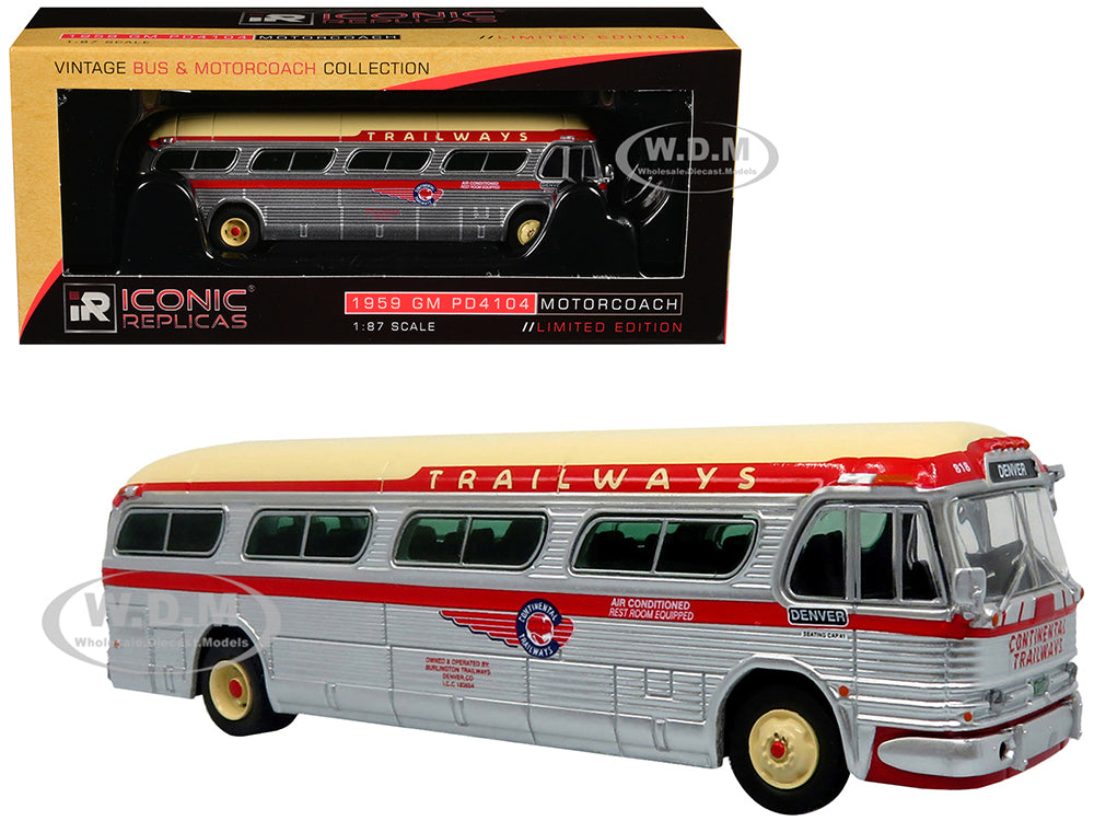 1959 GM PD4104 Motorcoach Bus "Continental Trailways" Silver and Cream with Red Stripes "Vintage Bus &amp; Motorcoach Collection" Limited Edition 1-8