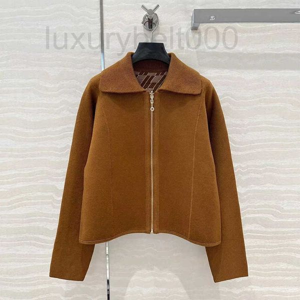 Women&#039;s Jackets Designer Autumn Fashion Wool Cashmere Knitting Women Sweater Lapel Zipper Long Sleeve Reversible Vintage Loose Camel Ca