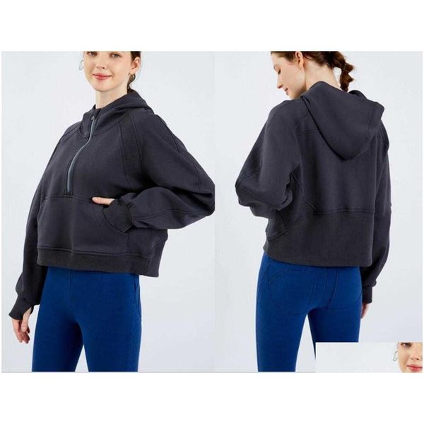 Yoga Outfits Semi Zipper Sweater Womens Hoodie Loose Fashion Leisure Coat Running Fiess Casual Thickened Gym Clothes Drop Delivery S Ollo