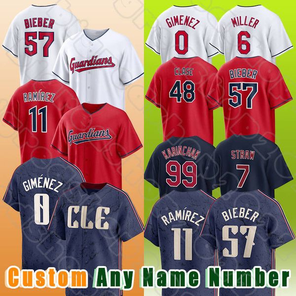 57 Shane Bieber Baseball Jose Ramirez 2024 City Connect Guardians Jerseys Andres Gimenez Austin Hedges Josh Naylor Emmanuel Clase Myles Stra