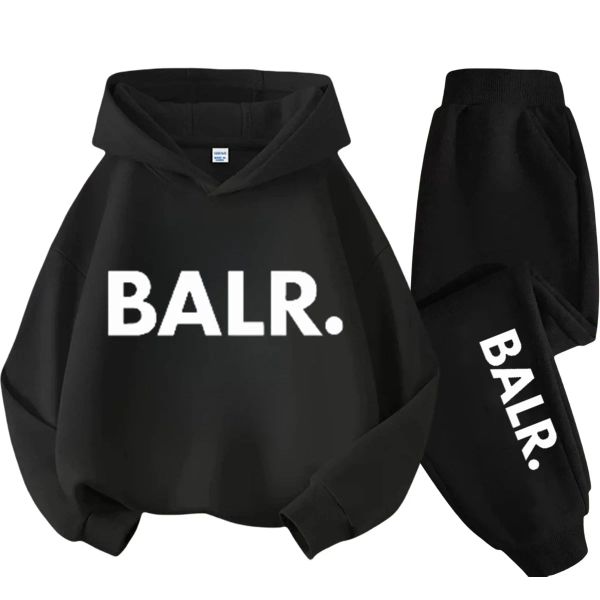 w128 Youth Activewear Outfit - Breathable Hooded Sweatshirt and Matching Athletic Trousers for Outdoor Play