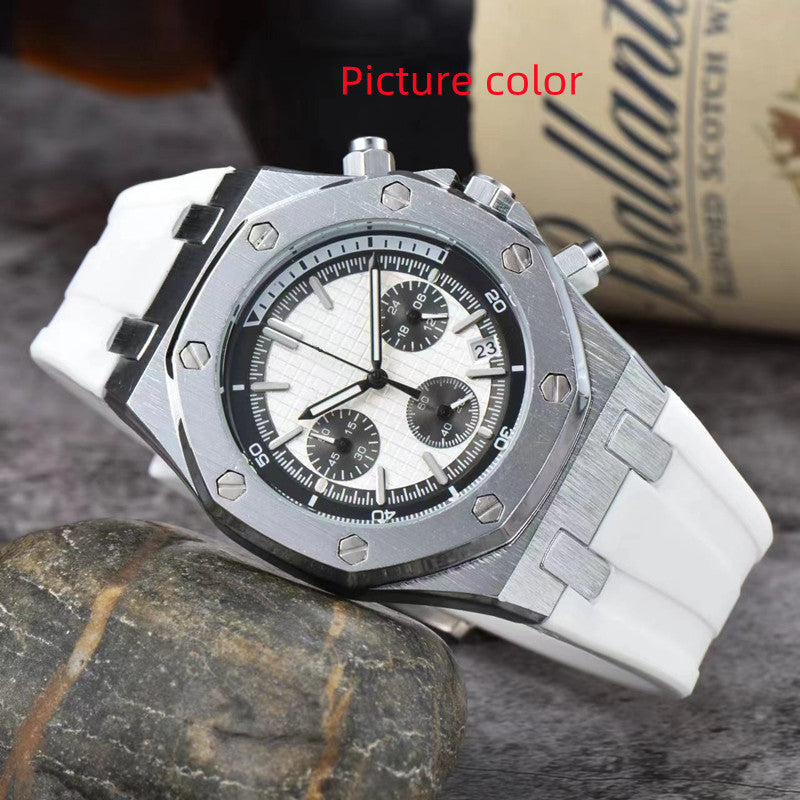 Aude Wrist Watches for Men 2025 Mens Watches Six needles All Dial Work Quartz Watch High Quality Top Luxury Brand Chronograph Clock Rubber Belt Fash