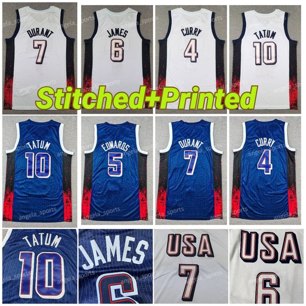 USA Team James Anthony Edwards Booker Embiid Durant Curry Jayson Tatum Dream Team US Mens 2024 Paris Basketball Jerseys Printed 4 5 6 7 10