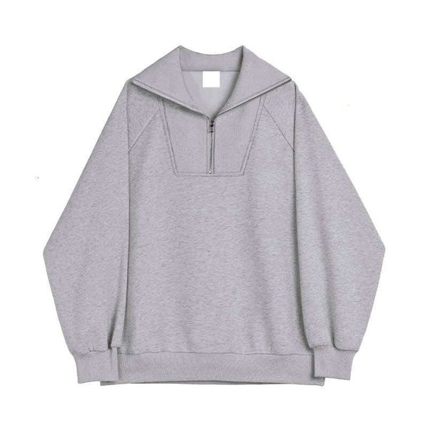 Back Collar Fully Matte Imitation Cotton Huamian Composite Milk Silk 320g Large Lapel Half Zipper Trendy Brand Light Plate Hoodie Hoodies De