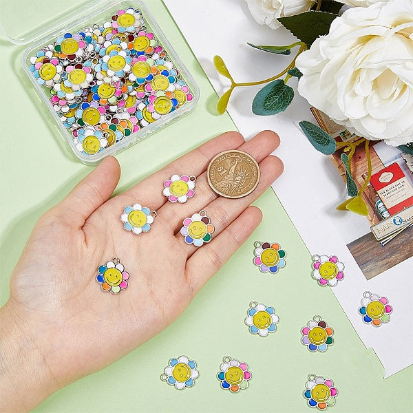 80pcs 4 Farben Legierung Emaille Charms