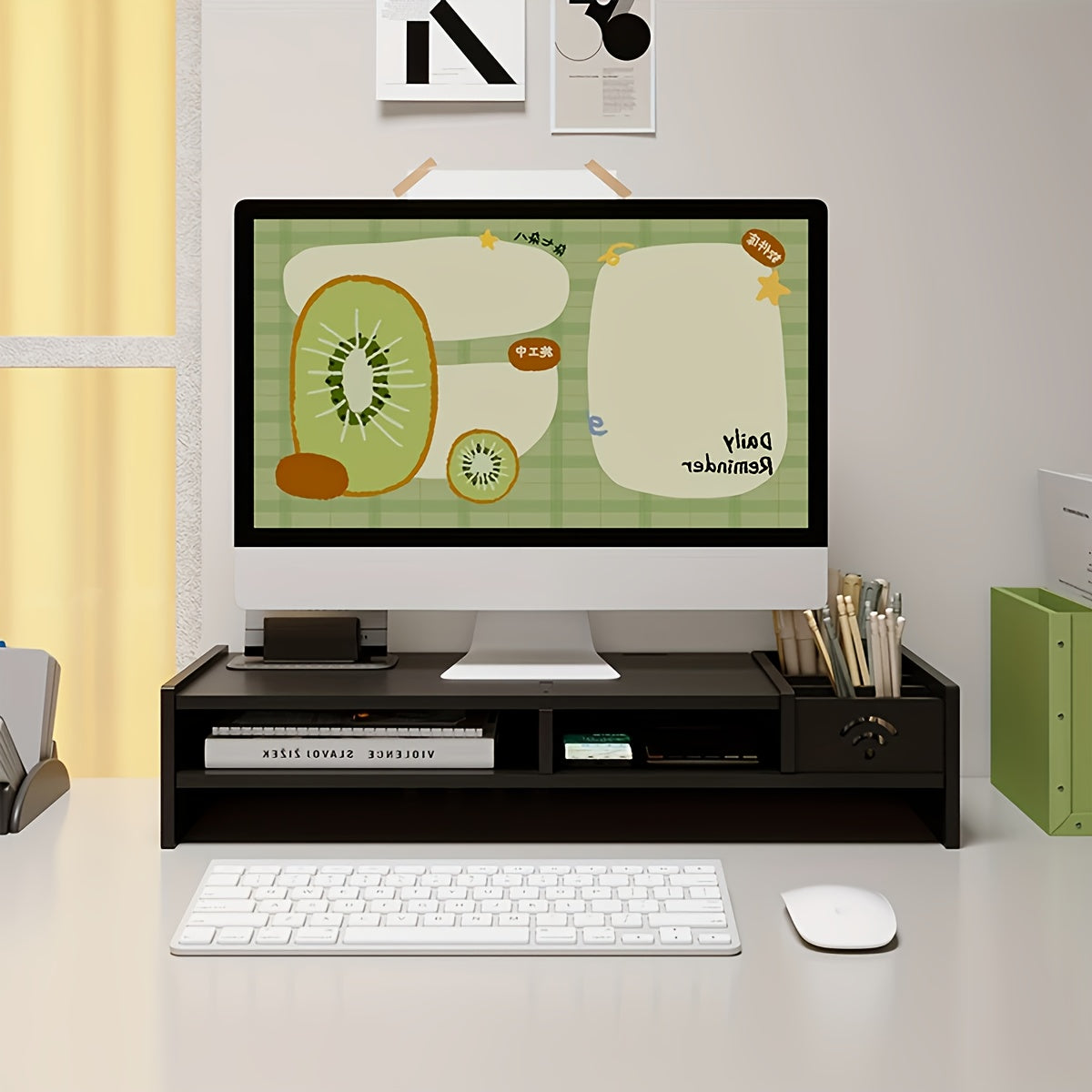 TEMU Senmeo Black Desktop Organizer With Adjustable Height (3.9" Platform) & Sturdy Abs Material - 19.29" Wide, 3.5" Thick, Heavy-duty Storage Rack