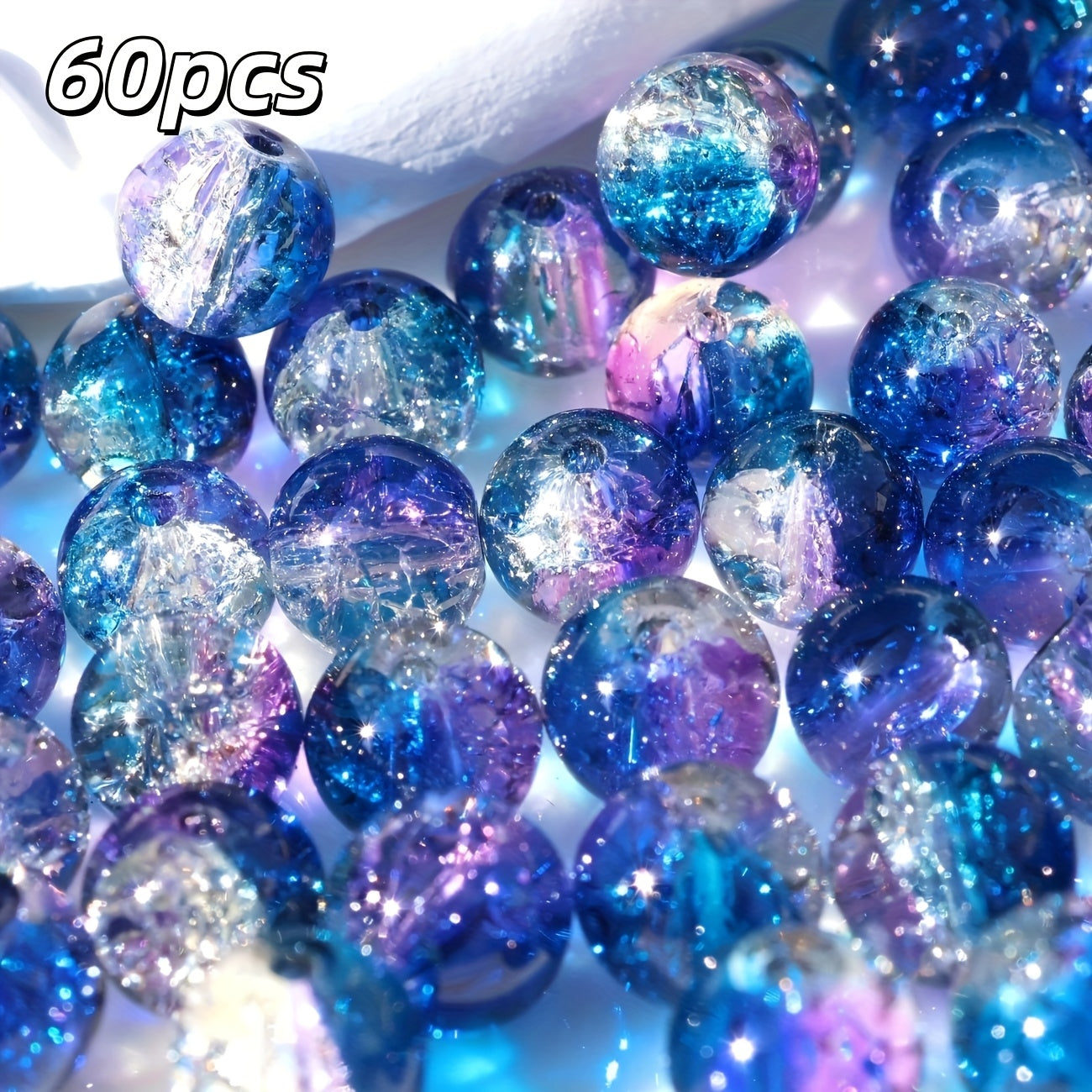TEMU 60-240pcs Ocean-themed Snowflake Crack Glass Beads - Blue & Purple, 8mm, Perfect For Jewelry, Bracelets, Necklaces, Earrings, Keychains, And
