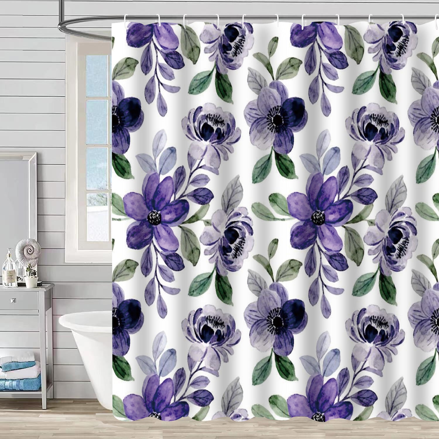 YL-37241 Waterproof Shower Curtain Hot Sale 3D Printed Tropical Jungle Plant Leaves and Flowers Season Polyester Shower Curtain with Hook