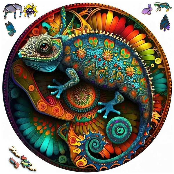 Chameleon Wooden Puzzle Educational Gift For Family Interactive Games 3D Jigs Puzzle For kids Wood Toy Puzzles Perfect Birthda Z250117