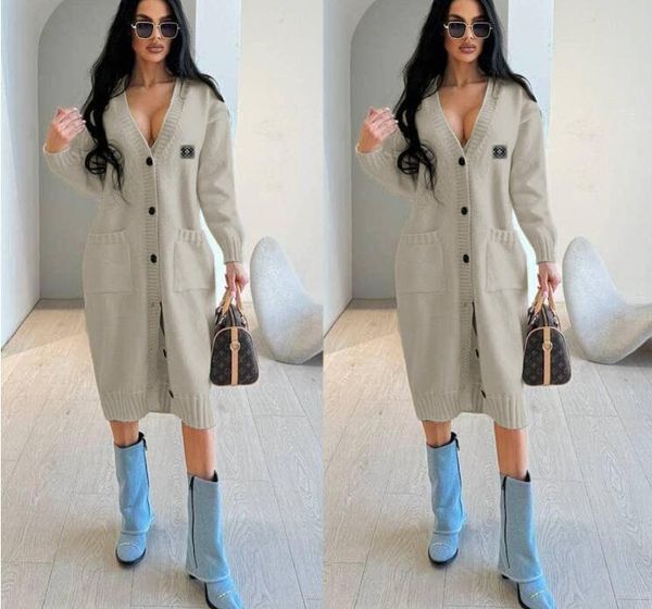 Brand Woolen Sweaters Knit Cardigan Women Designer Print Long Sweater Coat Outerwear Free Ship