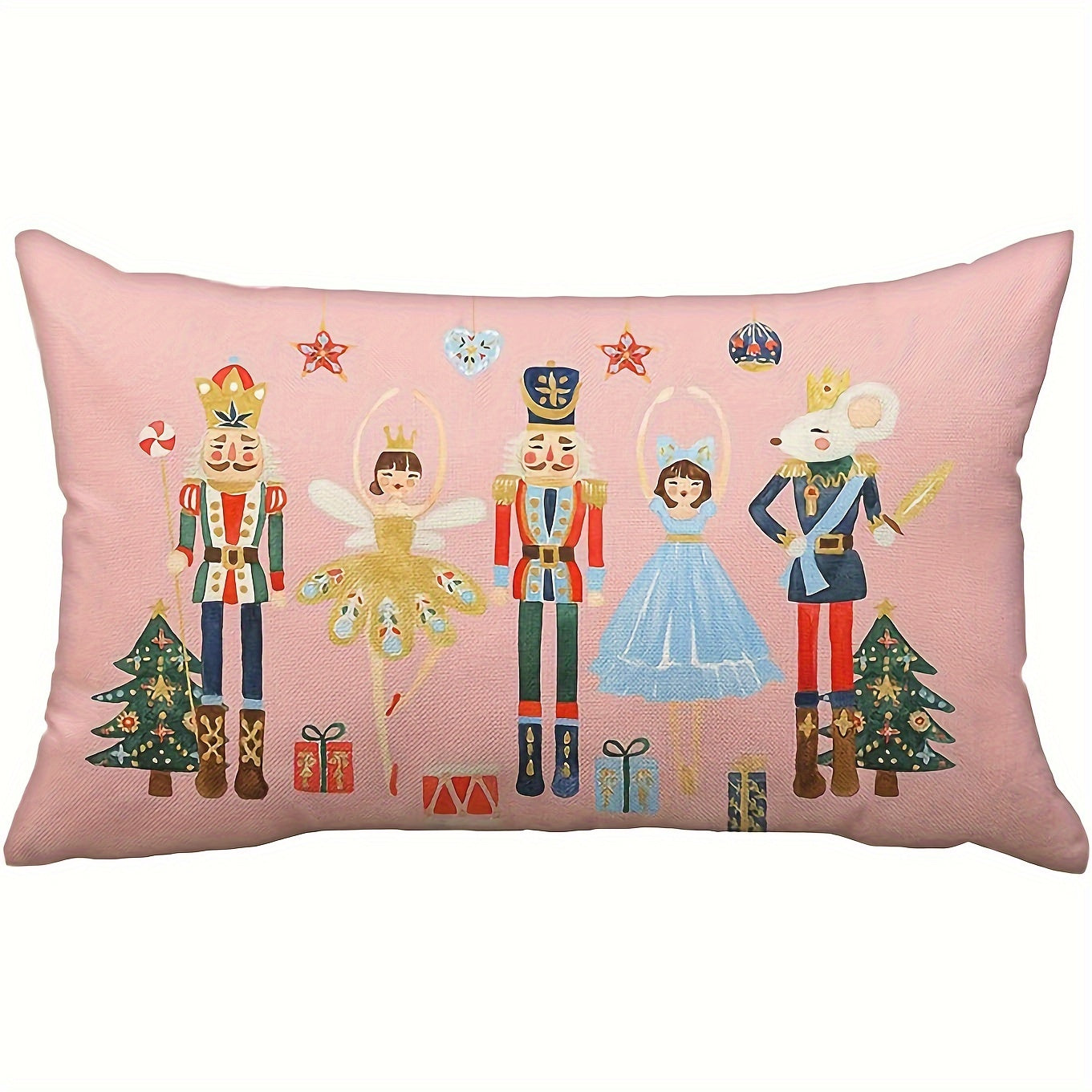 TEMU Nutcracker Christmas Pillow Cover 12x20 Inches - Pink, Zip Closure, Machine Washable Polyester For Sofa & Home Decor