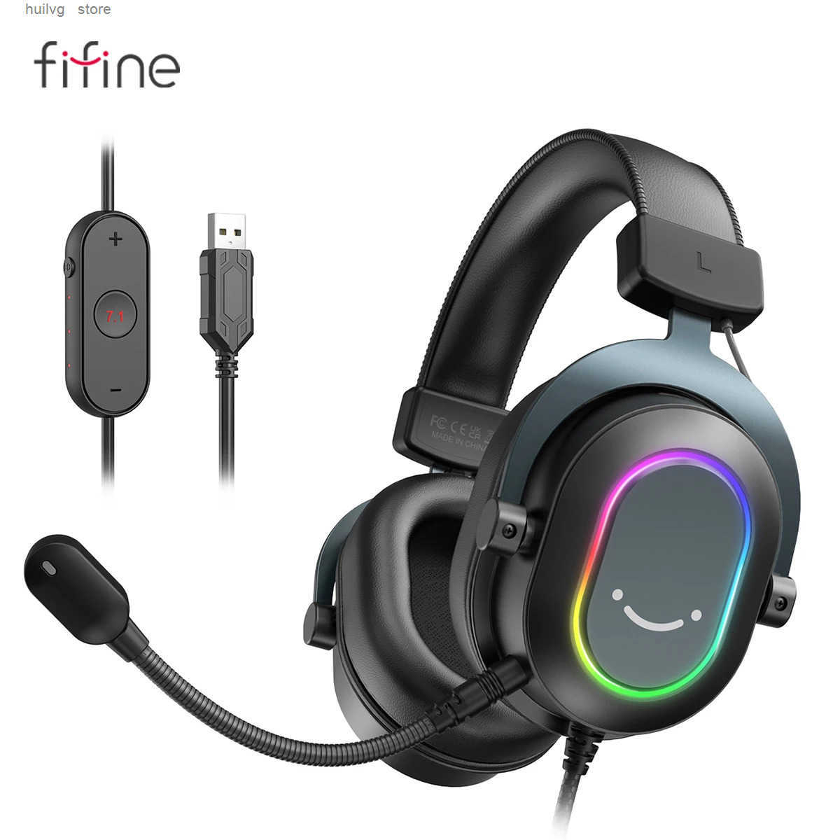Fifine Dynamic RGB Gaming Headset with Mic Over-Ear Headphones 7.1 Surround Sound PC 4 5 3 EQ Options Game Movie Music Z250813