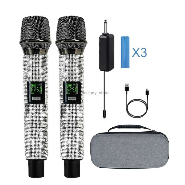 Microphones Heikuding rechargeable wireless microphone color crystal universal cordless dynamic for party speeches with storage boxQ