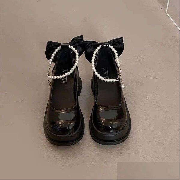 Dress High Heel Small Leather For Women 2024 New Double Strap Chain Spring And Autumn Season Skirt Wearing 7Cm Mary Jane Of Mail Drop Dhwuo