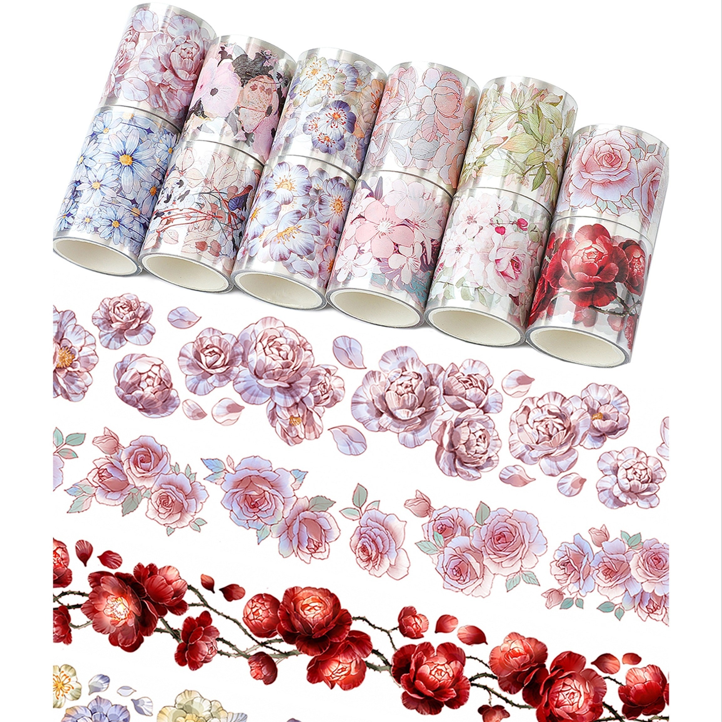 TEMU Cratey Floral Washi Tape Set - 12 Pet & Washi Tapes For Journaling Stickers, Scrapbooking Supplies, Planner, Bullet Journals, Arts & Crafts. Use