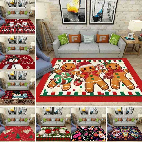 Carpets Christmas Snowman Carpet Non Slip Washable Rug for Bedroom Bedside Floor Mat Gingerbread Man Red Merry Christmas Home Decor L240910