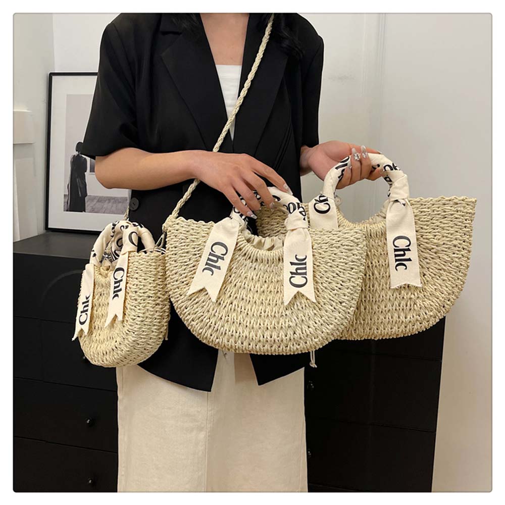 Beach Bag Straw Woven Tote Bag Rattan Designer Bag Handbag Lady Large Capacity Shopping Bag Retro Basket Versatile Commuting Vacation Handmade Wear-