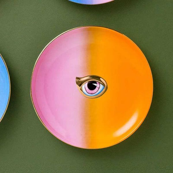 Decorative Plates Vilead Ceramic Trkiye Devils Eye Plate Ring Necklace Jewelry Tray Living Room Table Decoration Candy Tray Storage Room CL2