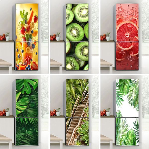 3D Realistic Fruit Printed Refrigerator Door Wrap Mural Decals Peel and Stick Waterproof Kitchen Fridge Sticker Wallpaper 240727