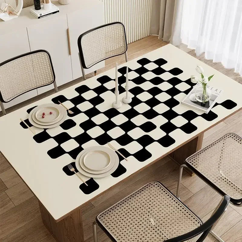 Mantel Redondo De Mesa Chessboard Grid PVC Coffee Simple Table Tabloth Cushion GAZV01