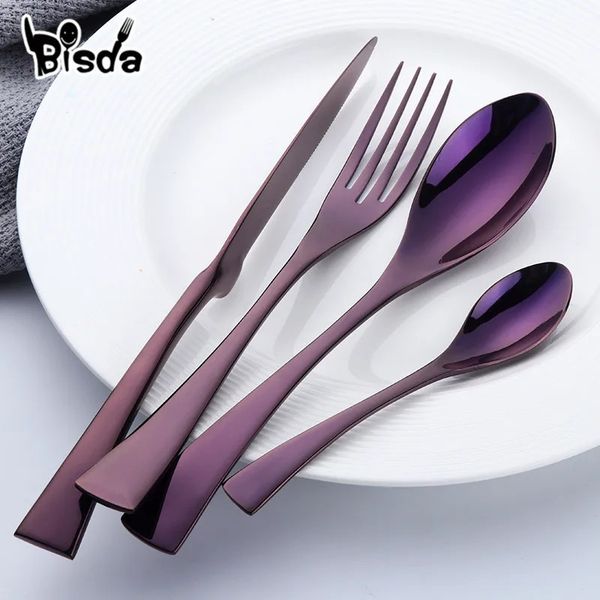 Kaya Cutlery Set 24Pcs-lot Black Cutlery Stainless Steel Dinnerware Set Mirror Polish Table Knife Fork Used for restaurant 240105