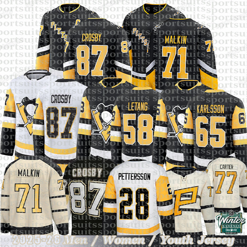 #87 Sidney Crosby Jersey #71 Evgeni Malkin Penguin hockey jerseys Jake Guentzel jersey Erik Karlsson Kris Letang Bryan Rust Jeff Carter Lemieux Jers