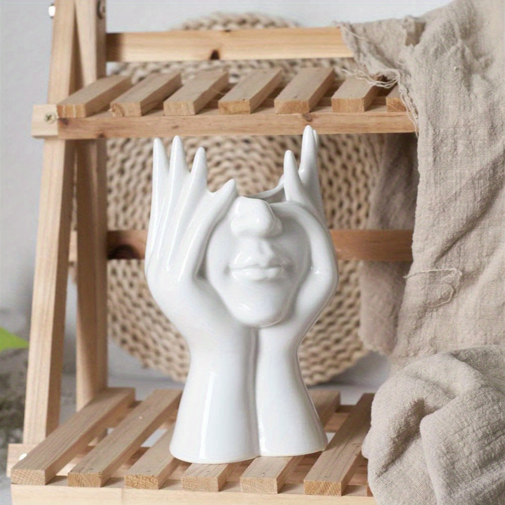 TEMU 1pc Face Vase, White Flower Vase Head Vase Vases For Home Decor Figurines Bud Vase Boho Vase Modern Sculpture Art Decorations For Living Room