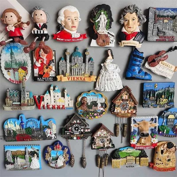 Fridge Magnets Austria Vienna Salzburg Innsbruck ISCHGL Tourist Souvenir Musician Mozart Beethoven Magnet Refrigerator Sticker Cuckoo ClockL