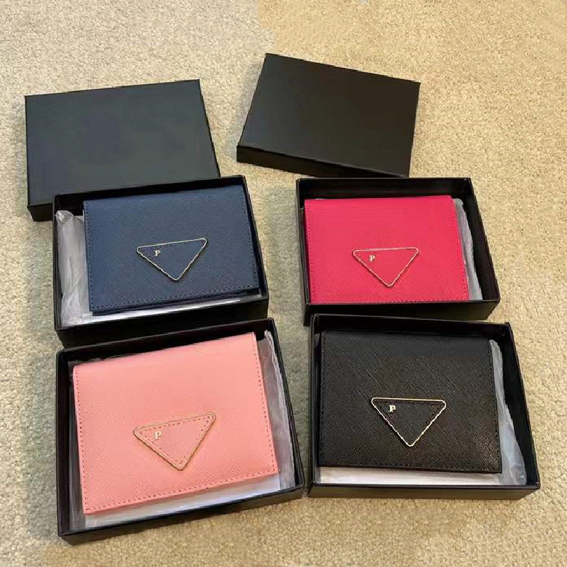 designer short wallet card holder mini purse woman mens wallets luxury square holders Triangle Genuine Leather fashion handbag clutch bags purses 5A