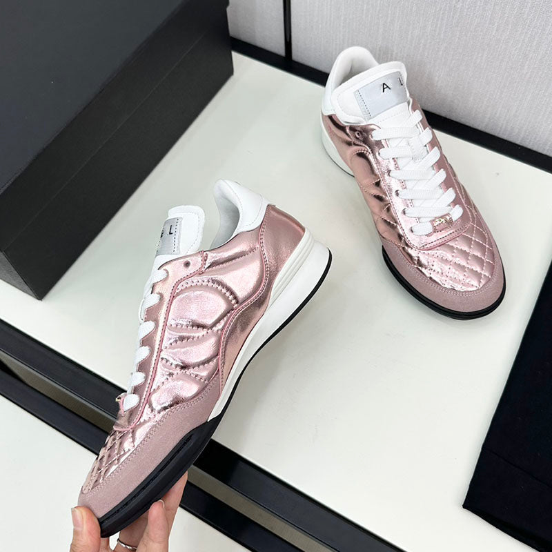 Cowhide Womens Sneakers Platform Heels Sandals Lace Up Sport Trainner Outdoor Leisure Shoe Ladies Athletic Low Cut Casual Shoe Blue Pink Silver Slid