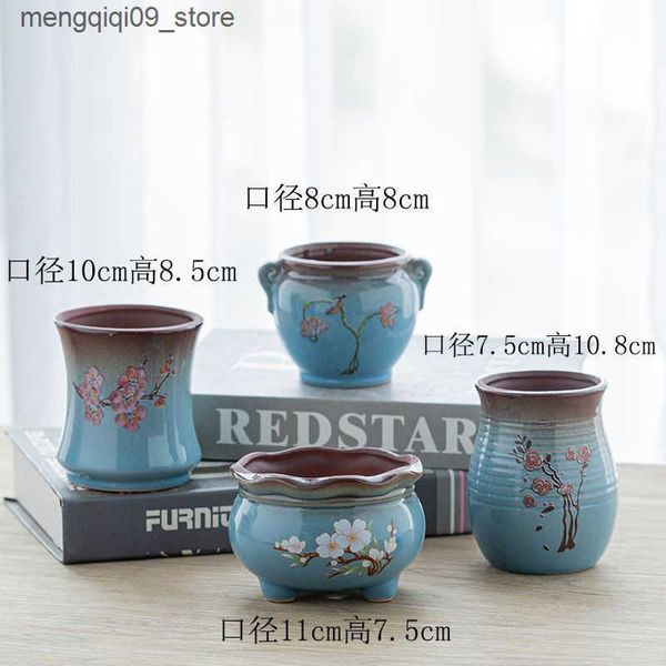 Planters Succulent flowerpot ceramic special price simple and and small meat green plant coarse pottery vegetarian clay purple clay L240910