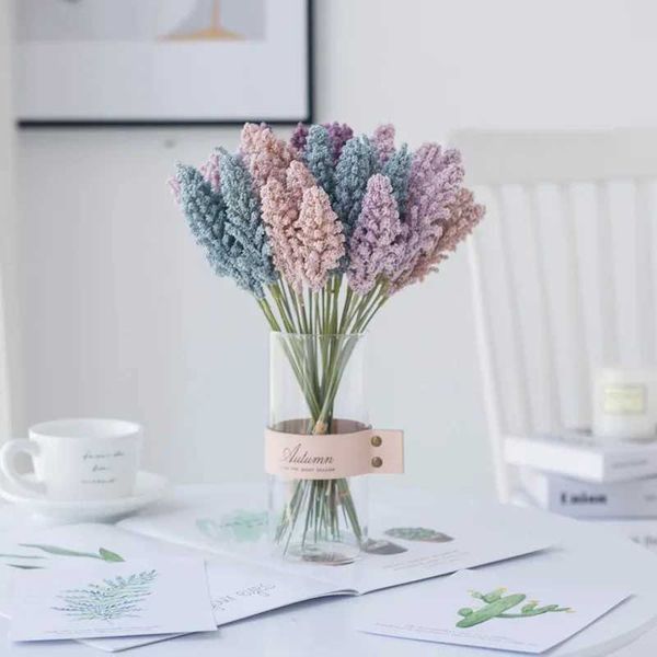 Lavender Bouquet Artificial Flowers Plants Dried Natural Dried Flowers He Wall Decor Fleurs Artificielles Fake Lavender VaseT250122