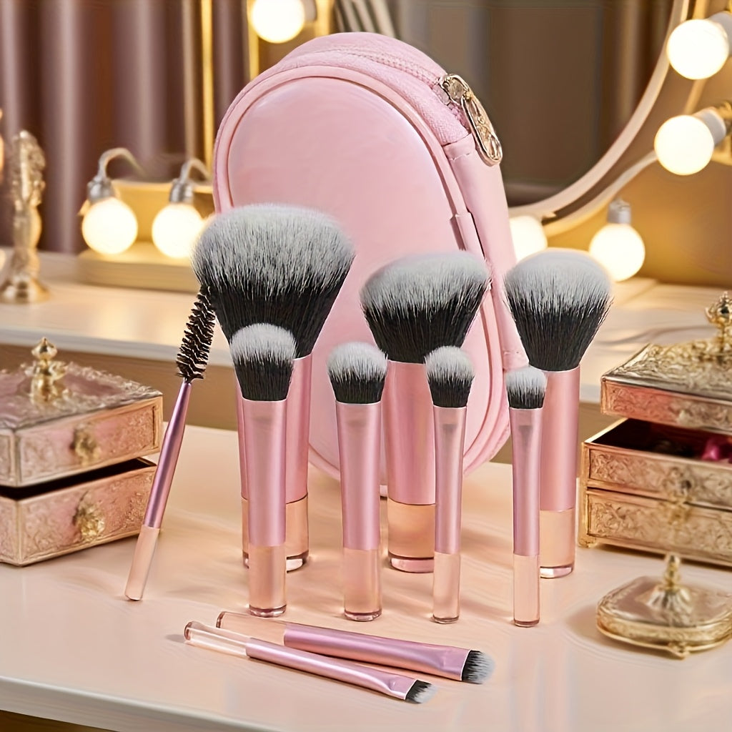 TEMU 10 Mini Portable Makeup Brush With Brush Bag Set, The Brush Bristles Are Compact And Light Beige-friendly, Suitable For Sensitive Muscles,