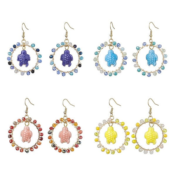 4 paire de boucles d'oreilles pendantes en porcelaine 4 couleurs