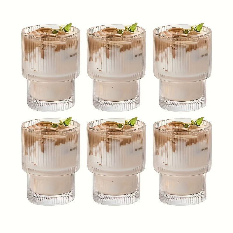 TEMU 6pcs, 200ml-6.8oz Stackable Ribbed Glass Cups, Iced Coffee Cups, Juice Cups, Origami Glass Cups, Reusable Glass Cups, Suitable For Halloween,