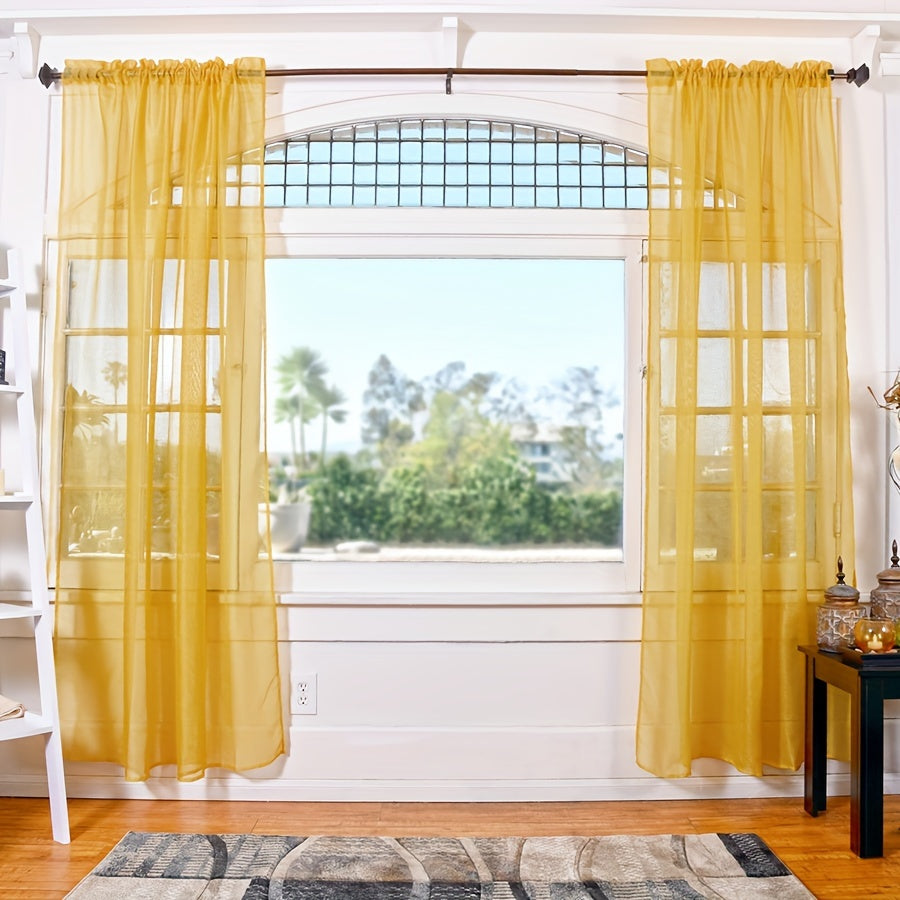 TEMU 2pcs 60gsm 100% Polyester Sheer Curtains Machine Washable Polyester Fabric Filters Light Holiday Birthday Gift For Mom & Dad Local Warehouse