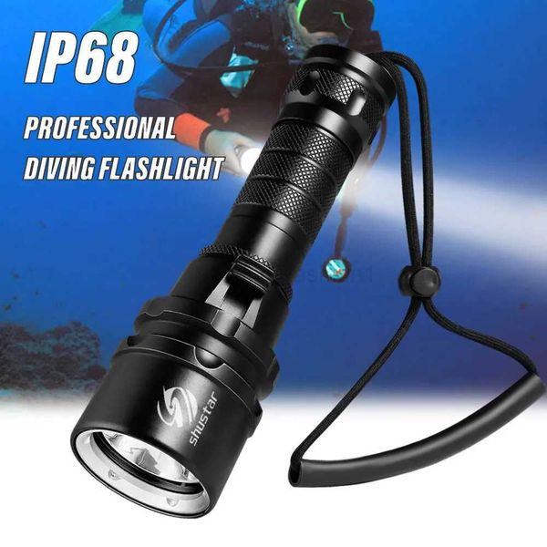High Power Diving Flashlight IP68 Highest Waterproof Rating Professional Diving Light Powered by 18650 Battery With Hand RopeXJ7