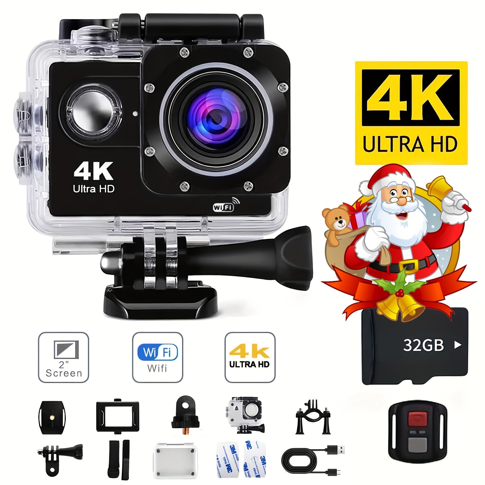 TEMU 4k Wifi Action Camera: Your Visual With 170° Ultra-wide Angle, 2" Display, And 32gb Memory. With A Remote Control Accessory Kit For . Father's