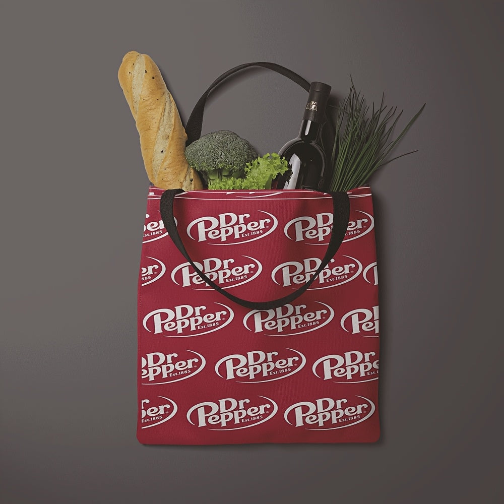 TEMU Logo Pattern Fashion Shopping Bag - Reusable Tote With Fixed Shoulder Strap, Durable And Stylish For Daily Use, Large Handbag, Perfect Gift For